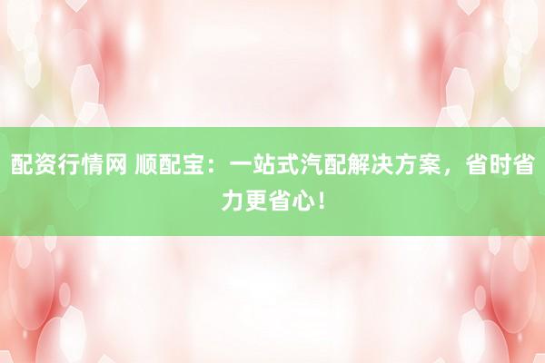 配资行情网 顺配宝：一站式汽配解决方案，省时省力更省心！