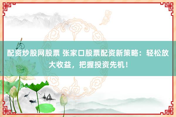 配资炒股网股票 张家口股票配资新策略：轻松放大收益，把握投资先机！