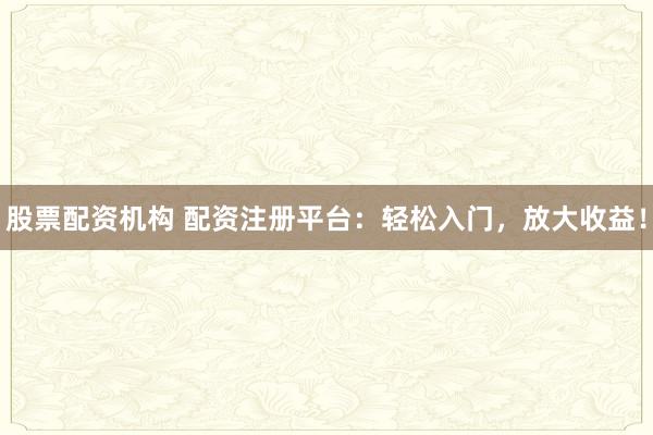 股票配资机构 配资注册平台：轻松入门，放大收益！