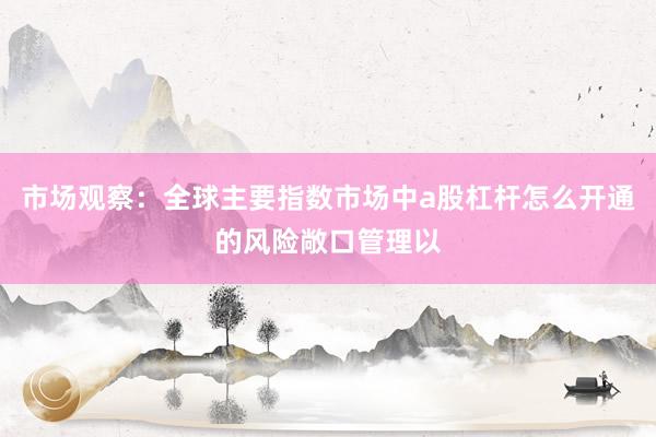 市场观察：全球主要指数市场中a股杠杆怎么开通的风险敞口管理以
