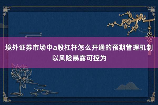 境外证券市场中a股杠杆怎么开通的预期管理机制以风险暴露可控为